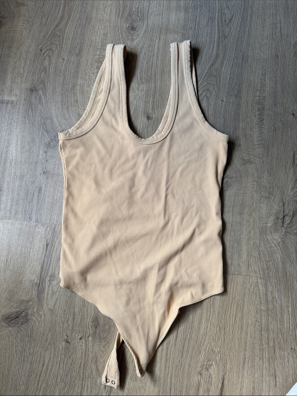 Abercrombie & Fitch Beige Ribbed Scoop-Neck Bodysuit